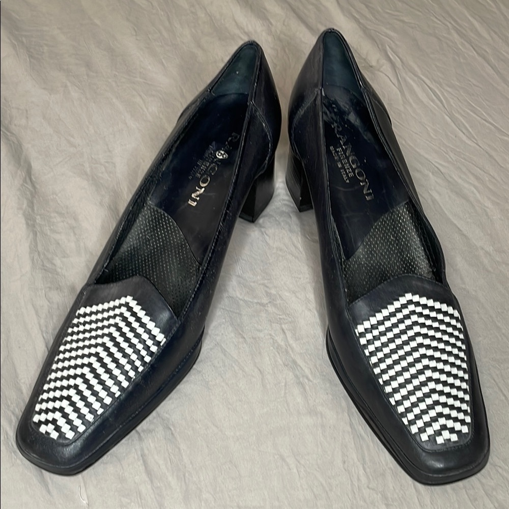 Rangoni Black and White Heels with Chevron Pattern
